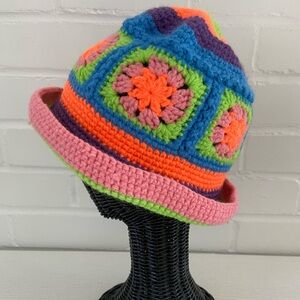 Handmade One-Of-A-Kind Granny Square Colorful Crochet Warm Winter Hat